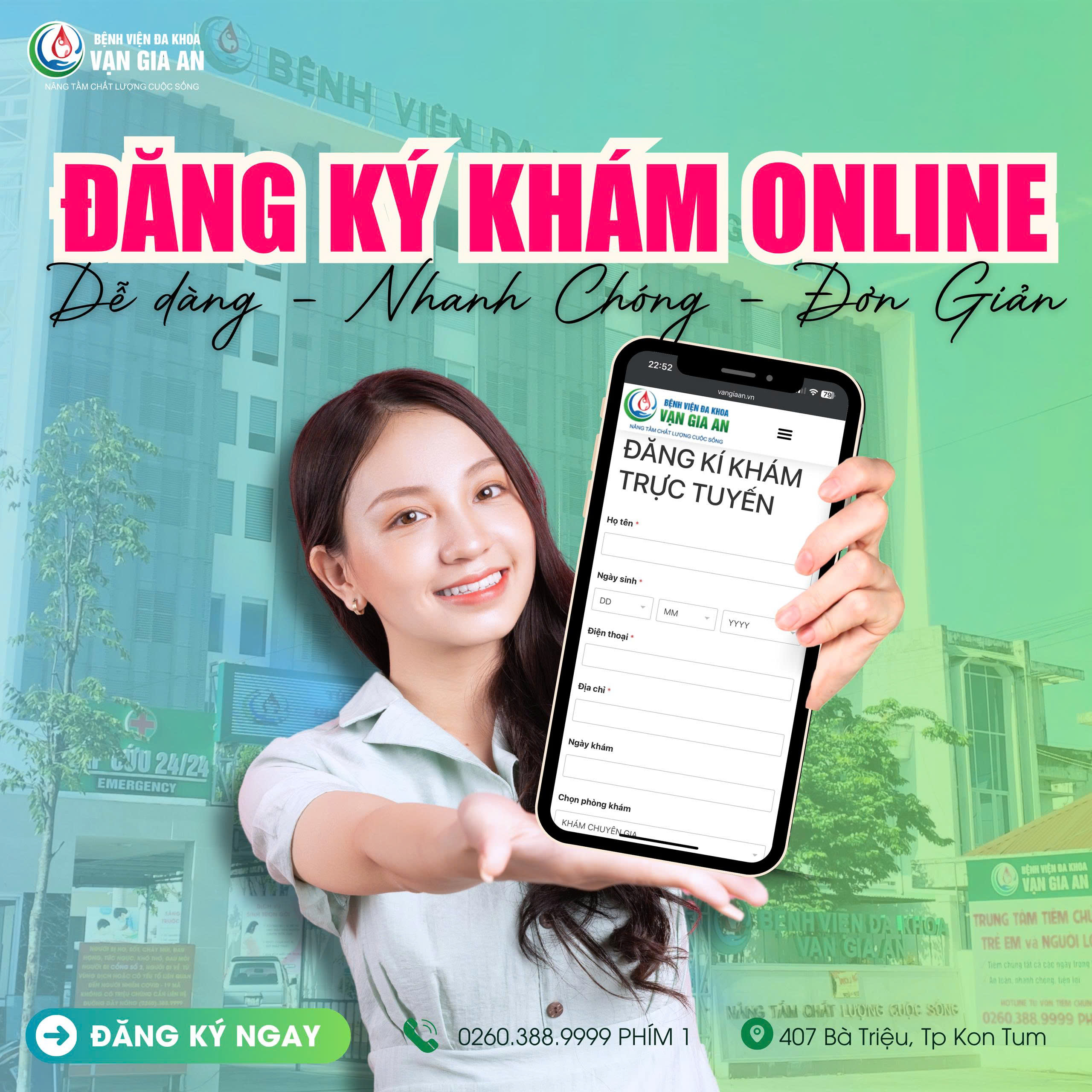 Giao diện đăng ký khám bệnh online trên website VGA