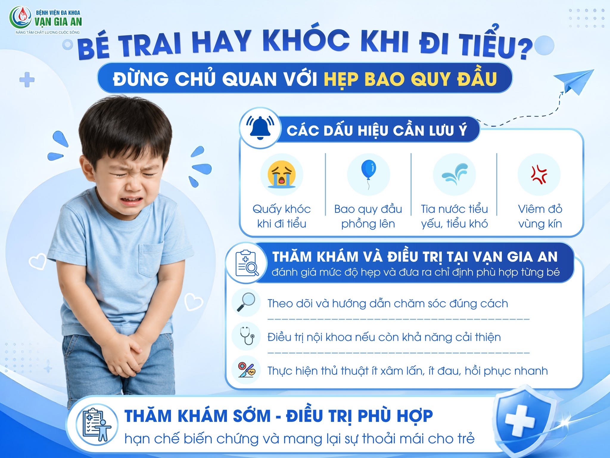 Bác sĩ khám và tư vấn tình trạng hẹp bao quy đầu ở trẻ tại Bệnh viện Vạn Gia An.